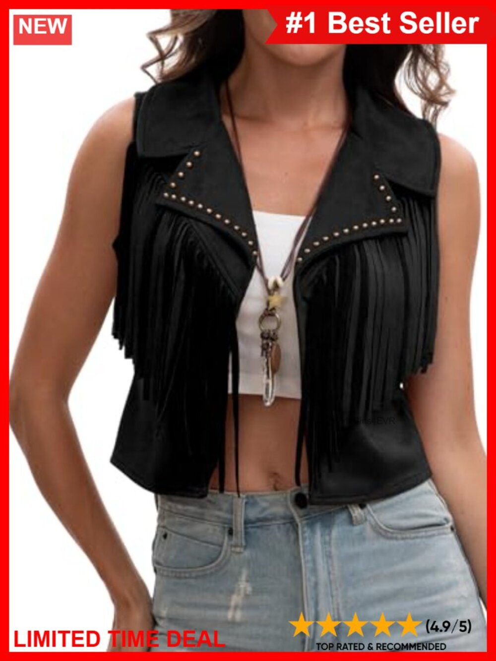Faux Suede Fringe Cropped Vest Sleeveless Western Boho Waistcoat